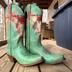 Dan Post RARE NWOT “Take the Bull by the Horns” Green/Turq Western Boots 7.5M